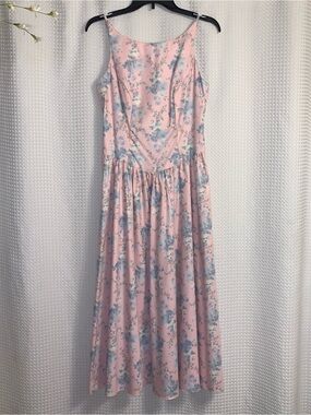 Vintage Lanz Originals 80's/90's Pink & Blue  Floral Cottagecore Dress